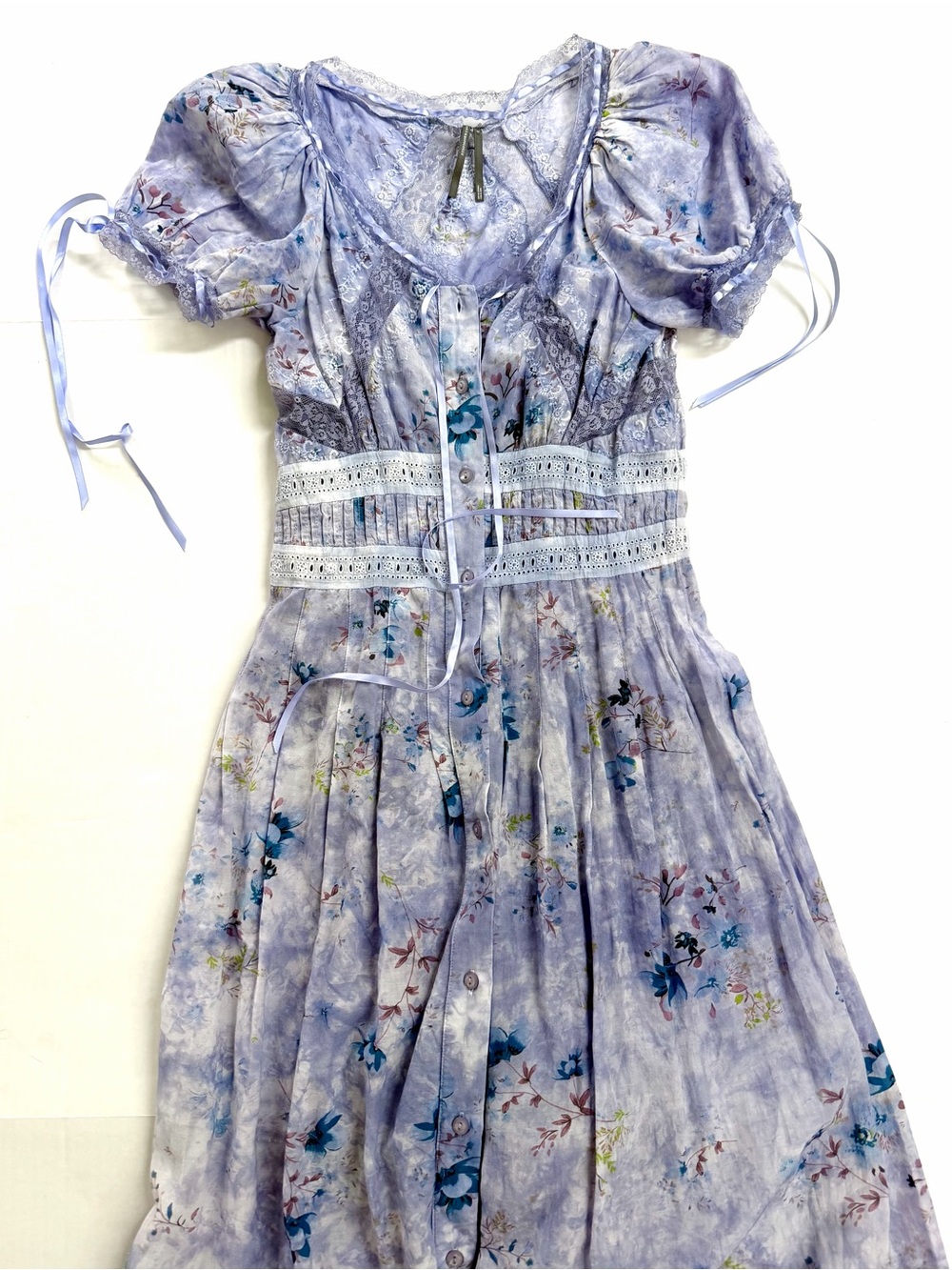 Anthropologie Lavender Floral Puff-Sleeve Maxi Dress —Cottage Prairie Romantic S - Picture 3 of 10
